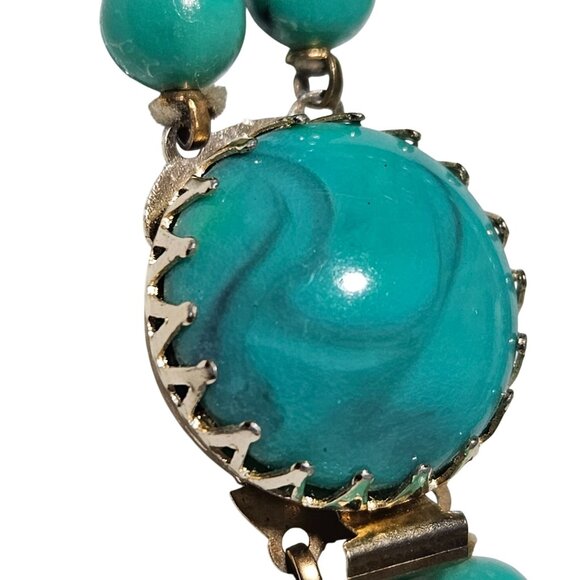 Vintage Turquoise Double Strand Beaded Necklace Retro Fashion Jewelry Women - Picture 3 of 5